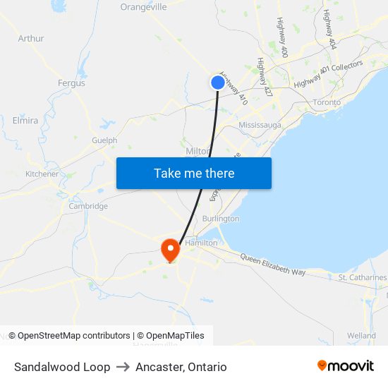 Sandalwood Loop to Ancaster, Ontario map