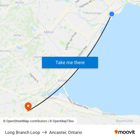 Long Branch Loop to Ancaster, Ontario map