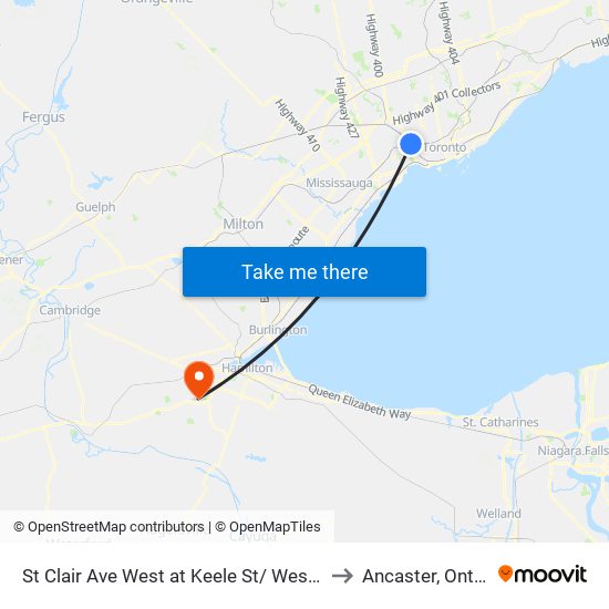 St Clair Ave West at Keele St/ Weston Rd to Ancaster, Ontario map