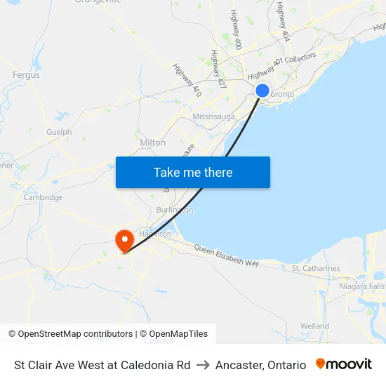 St Clair Ave West at Caledonia Rd to Ancaster, Ontario map