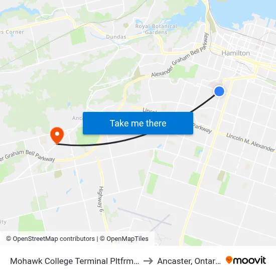 Mohawk College Terminal Pltfrm 1 to Ancaster, Ontario map