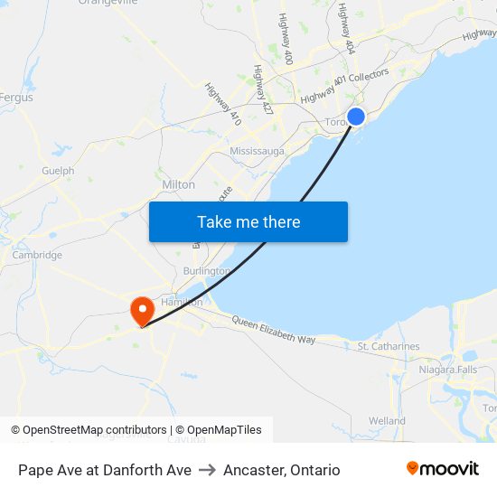 Pape Ave at Danforth Ave to Ancaster, Ontario map