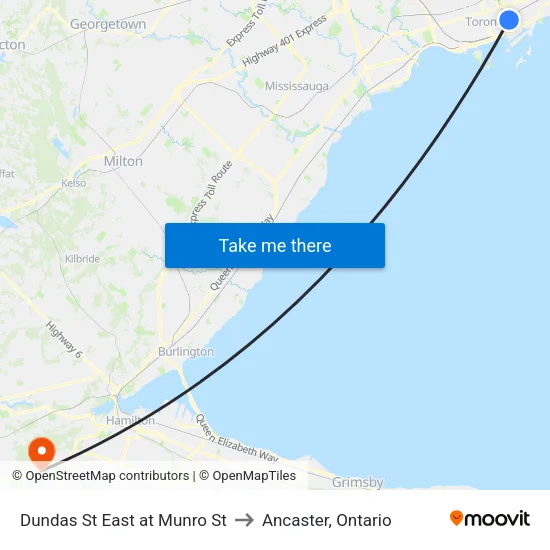 Dundas St East at Munro St to Ancaster, Ontario map