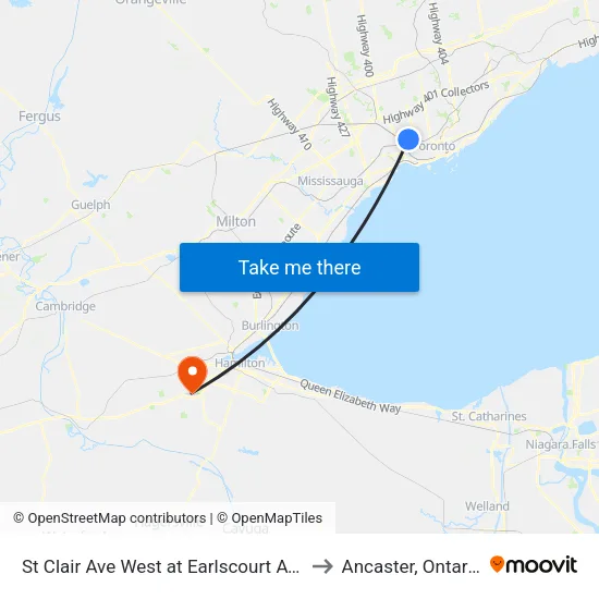 St Clair Ave West at Earlscourt Ave to Ancaster, Ontario map
