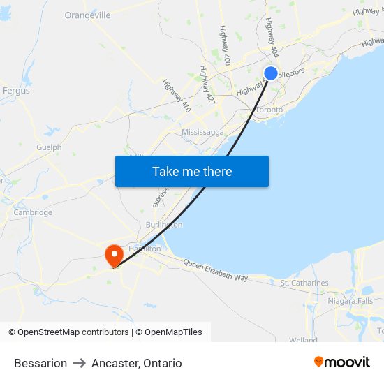 Bessarion to Ancaster, Ontario map