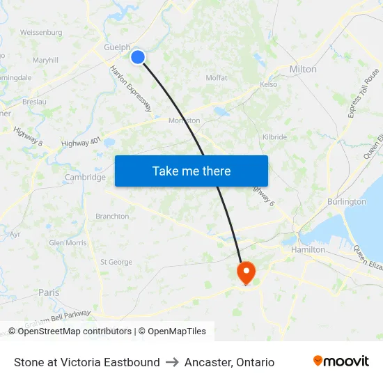 Stone at Victoria Eastbound to Ancaster, Ontario map