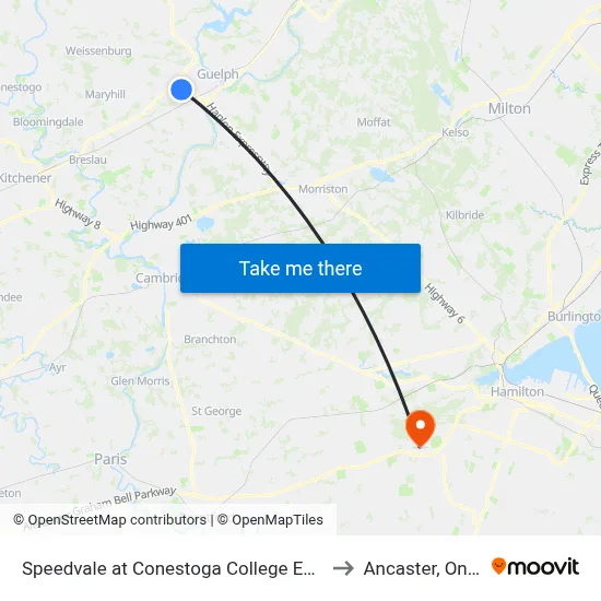 Speedvale at Conestoga College Eastbound to Ancaster, Ontario map
