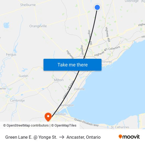 Green Lane E. @ Yonge St. to Ancaster, Ontario map