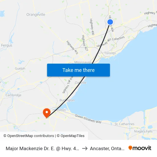 Major Mackenzie Dr. E. @ Hwy. 404 to Ancaster, Ontario map