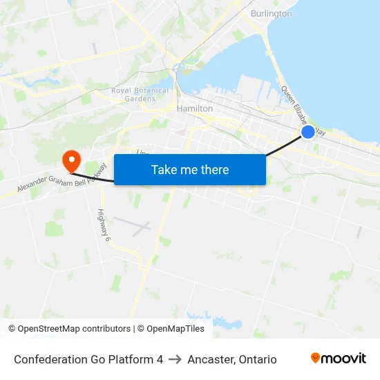 Confederation Go Platform 4 to Ancaster, Ontario map
