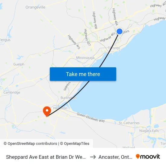Sheppard Ave East at Brian Dr West Side to Ancaster, Ontario map
