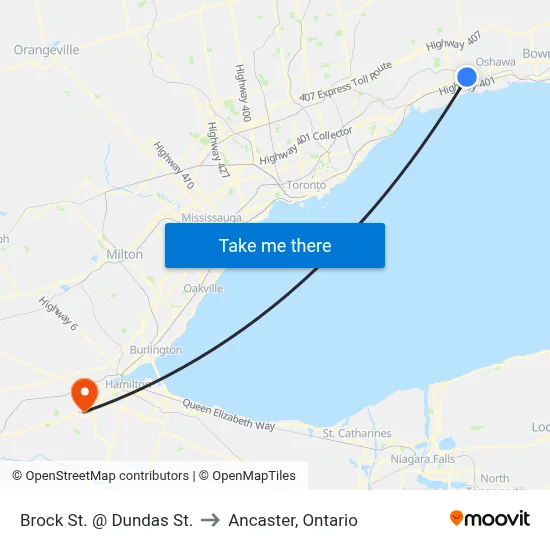 Brock St. @ Dundas St. to Ancaster, Ontario map
