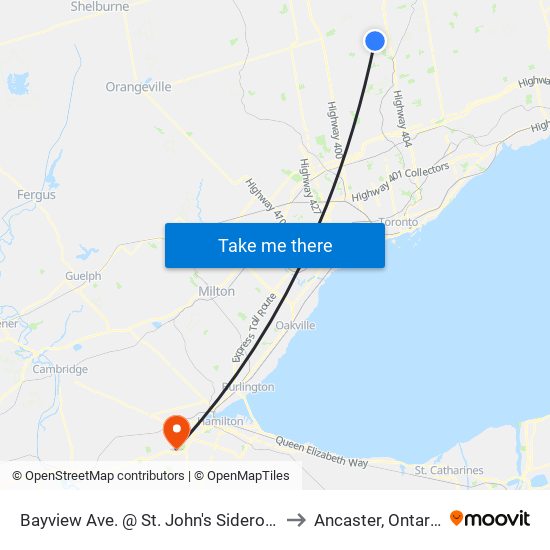 Bayview Ave. @ St. John's Sideroad to Ancaster, Ontario map