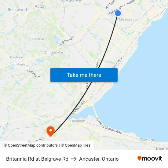 Britannia Rd at Belgrave Rd to Ancaster, Ontario map