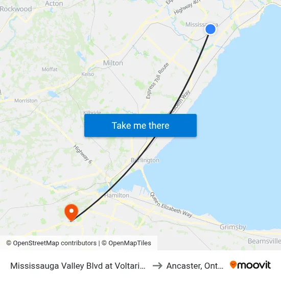 Mississauga Valley Blvd at Voltarie Cres to Ancaster, Ontario map