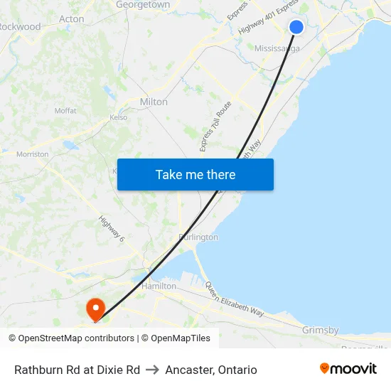 Rathburn Rd at Dixie Rd to Ancaster, Ontario map