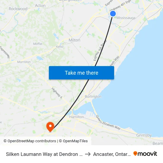 Silken Laumann Way at Dendron St to Ancaster, Ontario map