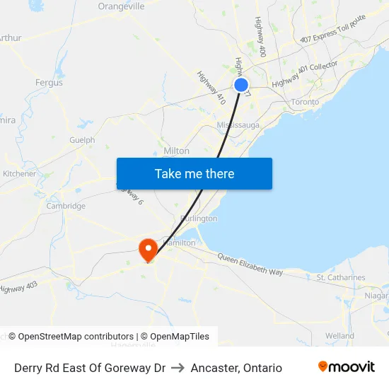 Derry Rd East Of Goreway Dr to Ancaster, Ontario map