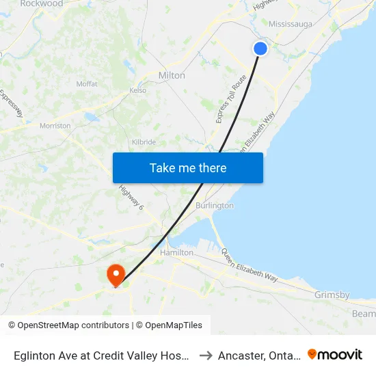 Eglinton Ave at Credit Valley Hosptial to Ancaster, Ontario map