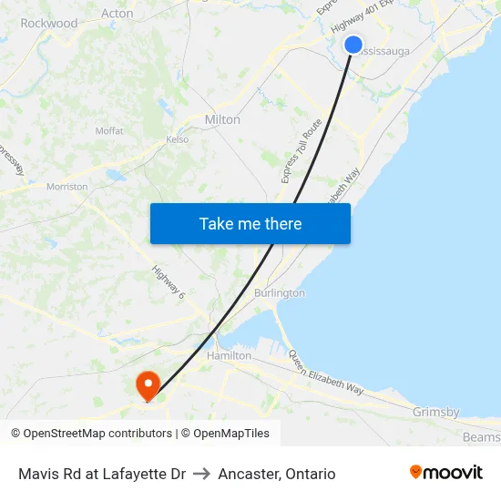 Mavis Rd at Lafayette Dr to Ancaster, Ontario map
