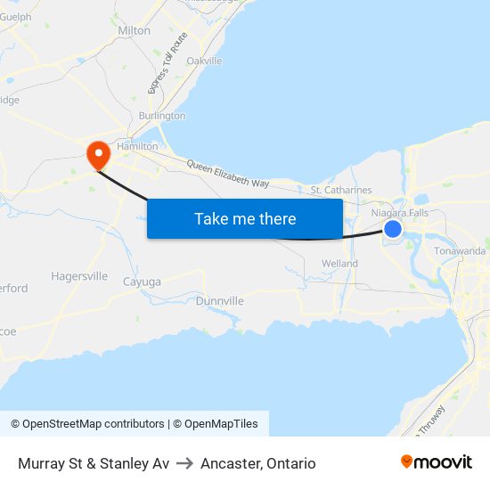 Murray St & Stanley Av to Ancaster, Ontario map