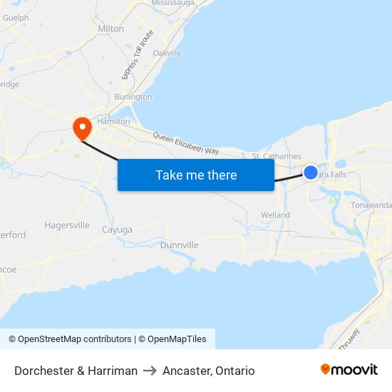 Dorchester & Harriman to Ancaster, Ontario map