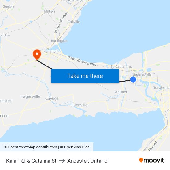 Kalar Rd & Catalina St to Ancaster, Ontario map