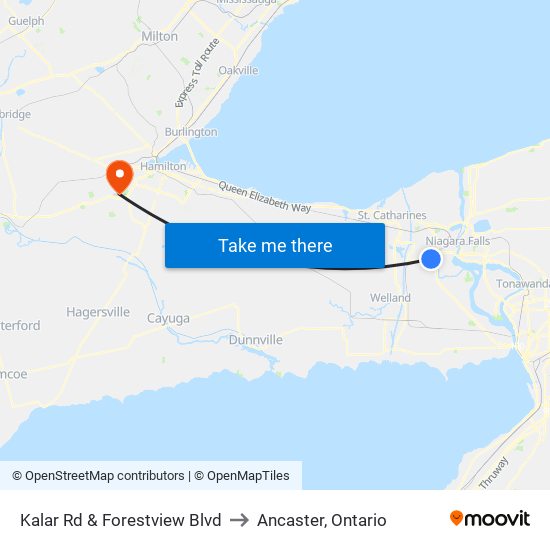 Kalar Rd & Forestview Blvd to Ancaster, Ontario map