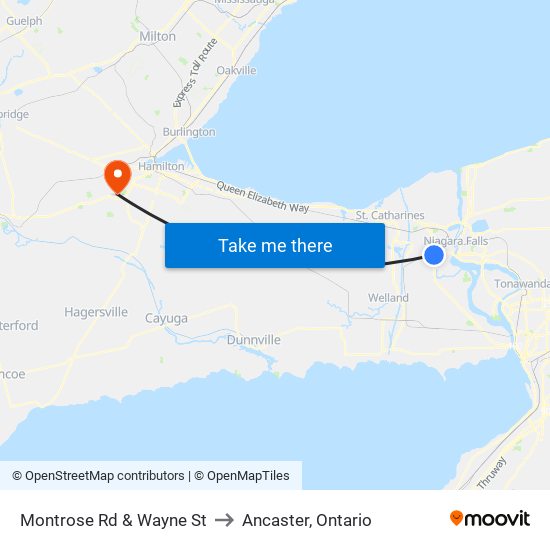 Montrose Rd & Wayne St to Ancaster, Ontario map