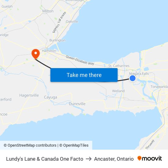 Lundy's Lane & Canada One Facto to Ancaster, Ontario map