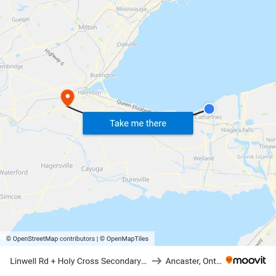 Linwell Rd + Holy Cross Secondary School to Ancaster, Ontario map