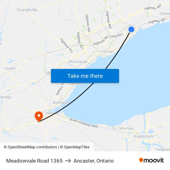 Meadowvale Road 1365 to Ancaster, Ontario map