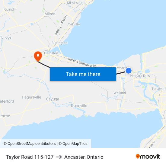 Taylor Road 115-127 to Ancaster, Ontario map