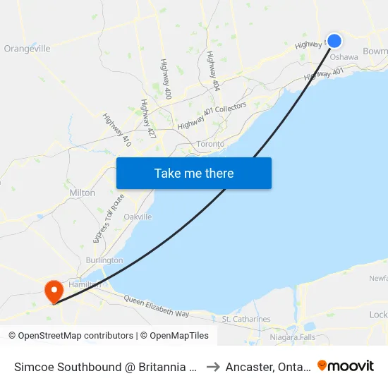 Simcoe Southbound @ Britannia Ave. to Ancaster, Ontario map