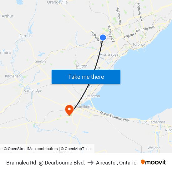 Bramalea Rd. @ Dearbourne Blvd. to Ancaster, Ontario map