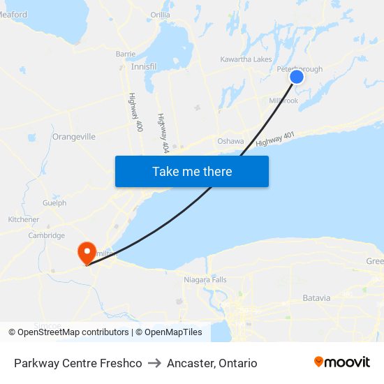 Parkway Centre Freshco to Ancaster, Ontario map