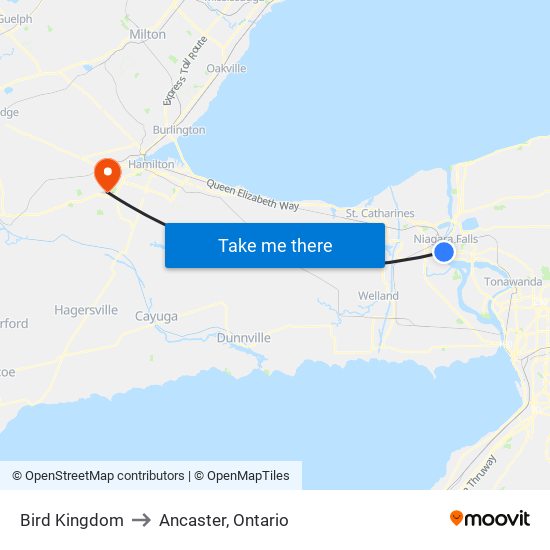 Bird Kingdom to Ancaster, Ontario map