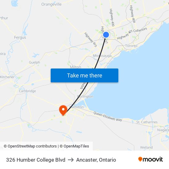 326 Humber College Blvd to Ancaster, Ontario map