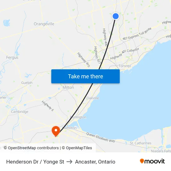 Henderson Dr / Yonge St to Ancaster, Ontario map