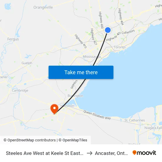 Steeles Ave West at Keele St East Side to Ancaster, Ontario map