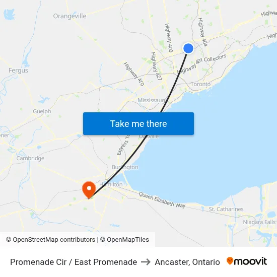 Promenade Cir / East Promenade to Ancaster, Ontario map