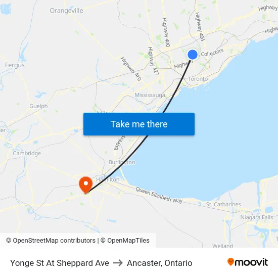Yonge St At Sheppard Ave to Ancaster, Ontario map