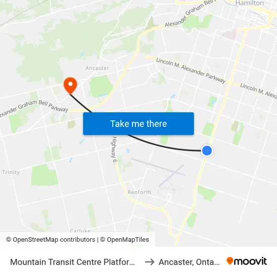 Mountain Transit Centre Platform 3 to Ancaster, Ontario map