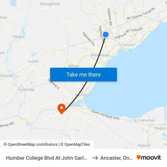 Humber College Blvd At John Garland Blvd to Ancaster, Ontario map