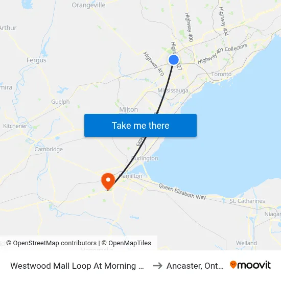 Westwood Mall Loop At Morning Star Dr to Ancaster, Ontario map