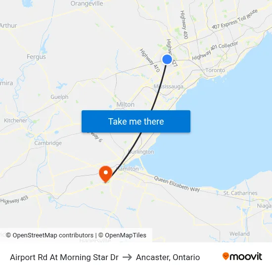 Airport Rd At Morning Star Dr to Ancaster, Ontario map