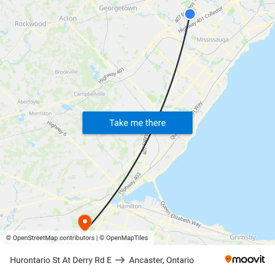 Hurontario St At Derry Rd E to Ancaster, Ontario map