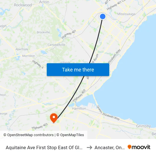 Aquitaine Ave First Stop East Of Glen Erin Dr to Ancaster, Ontario map