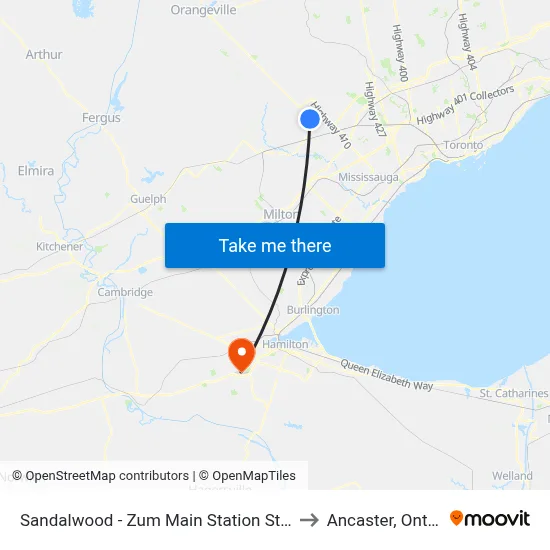Sandalwood - Zum Main Station Stop Nb to Ancaster, Ontario map