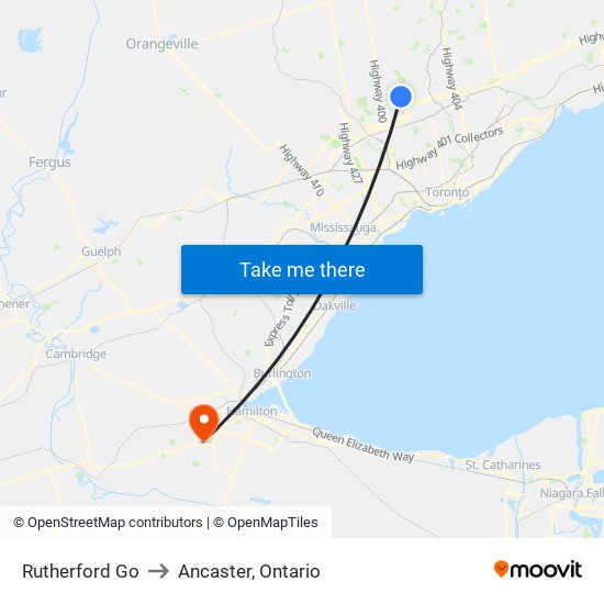 Rutherford Go to Ancaster, Ontario map